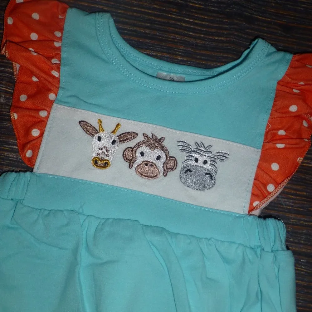 Boutique Baby Girls Zoo Jungle Animals Giraffe Monkey Zebra Romper Jumpsuit